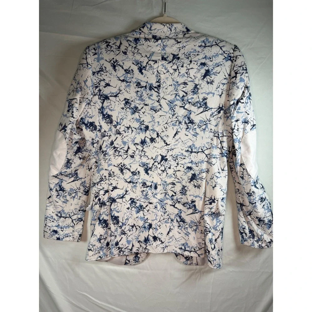 Cielo Mens 36R Blue White Abstract Marble Print Linen Blend Blazer Jacket modern